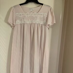 Miss Elaine Light Pink Lace Cotton Nightgown Sz L